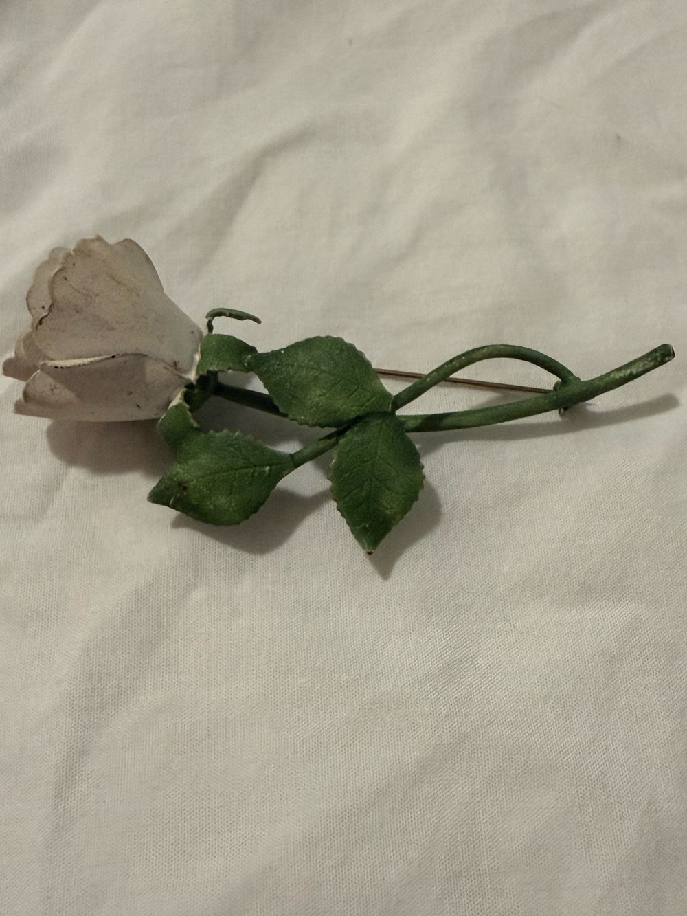 Vintage Rose with Green Stem Brooch